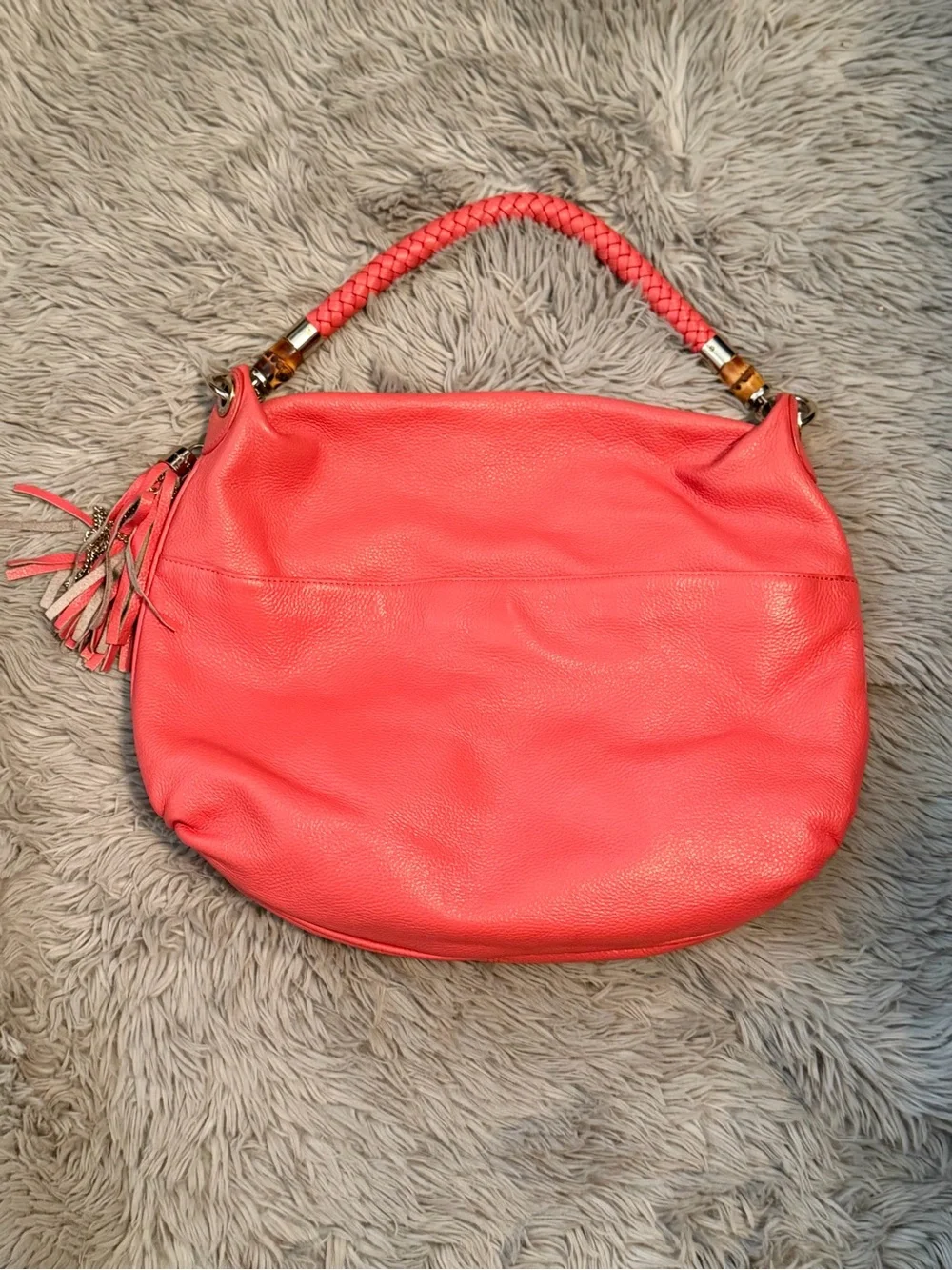 Elaine Turner Coral Leather Tassel Hobo